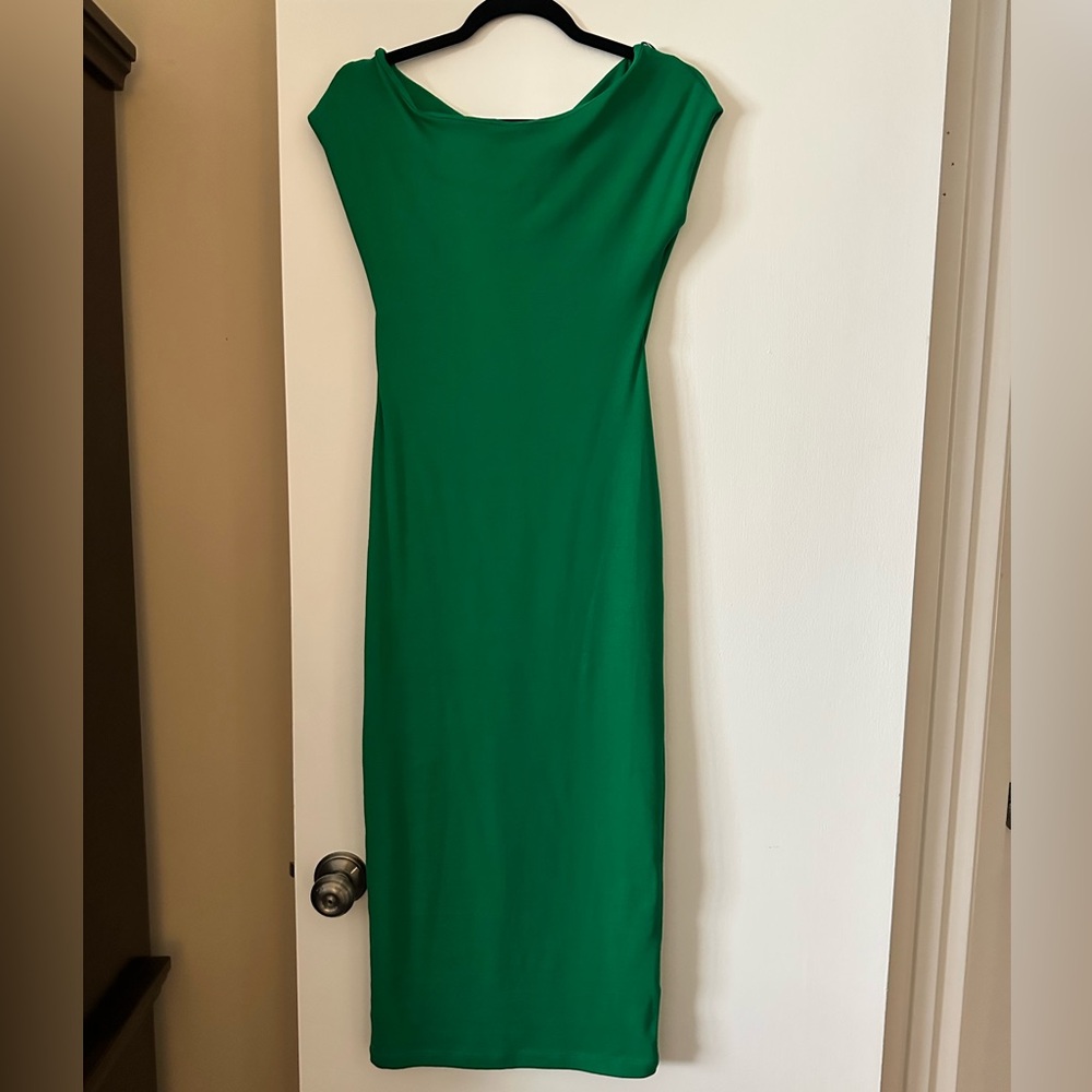 Zara Green Boat Neck Midi Dress